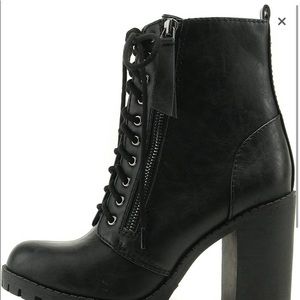 Black Heel Lace Up Ankle Booties